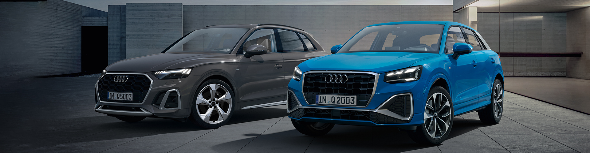 Audi Q Modelle grau / blau
