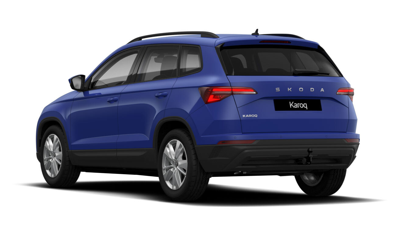 Škoda Karoq Freisteller in Energy-Blau Heckansicht
