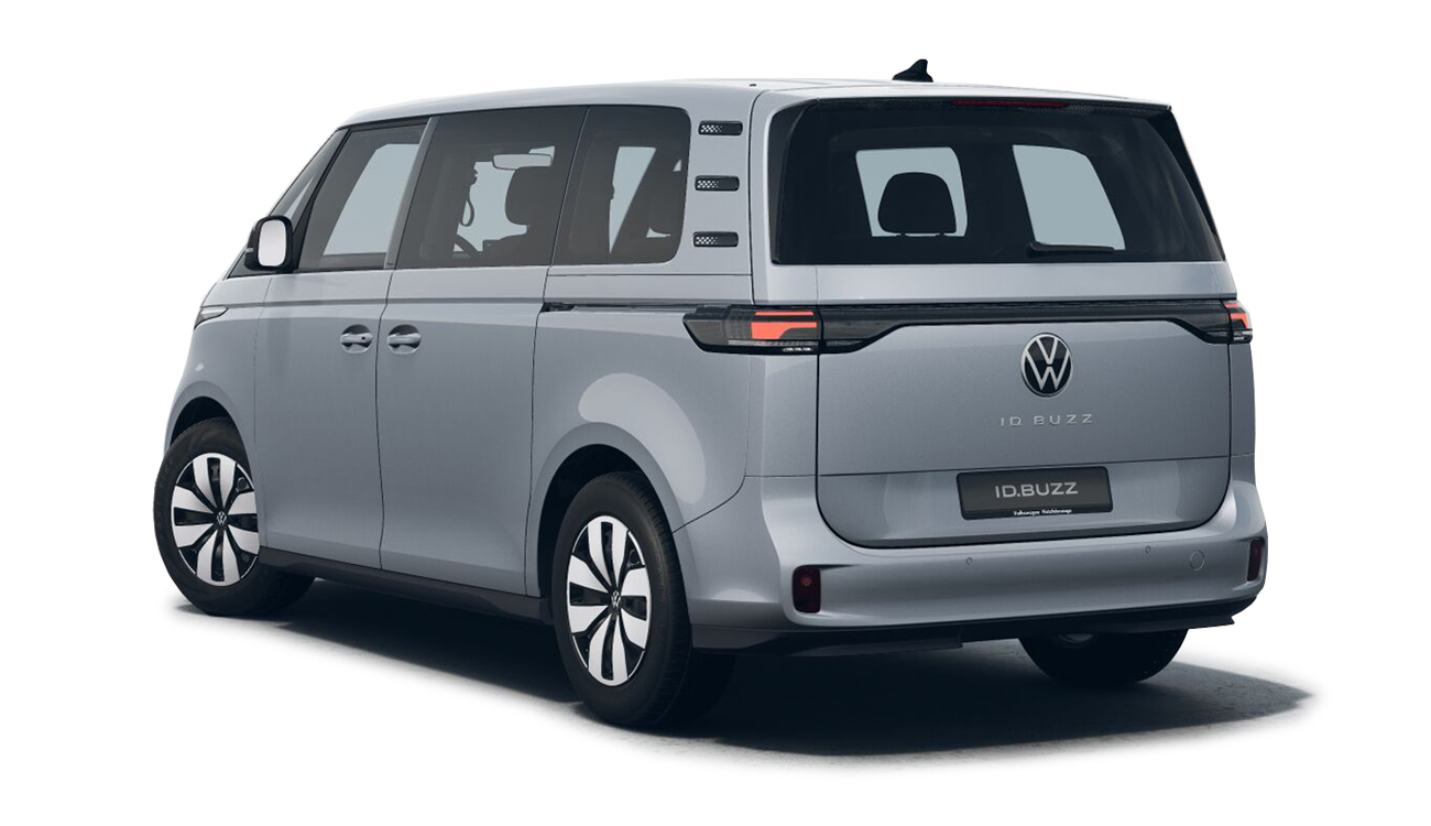 VW ID. Buzz Pro in der Farbe Monosilber Metallic Hinteransicht