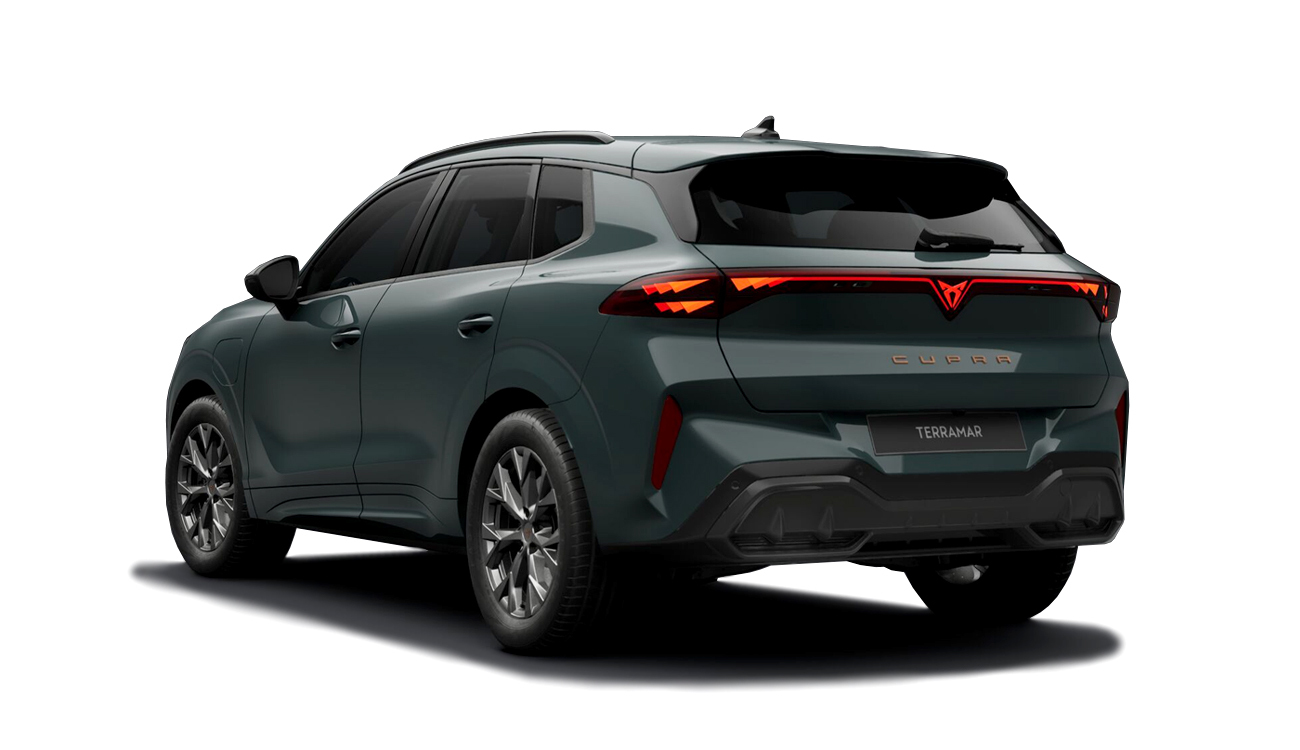 CUPRA Terramar 1.5 e-HYBRID Freisteller in Fiord Blau Heckansicht