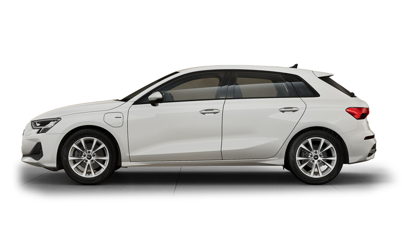 Audi A3 Sportback e-hybrid in Arkonaweiß Seitenansicht