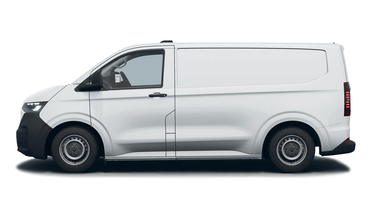 VW Transporter Kasten Freisteller in Clear White Seitenansicht