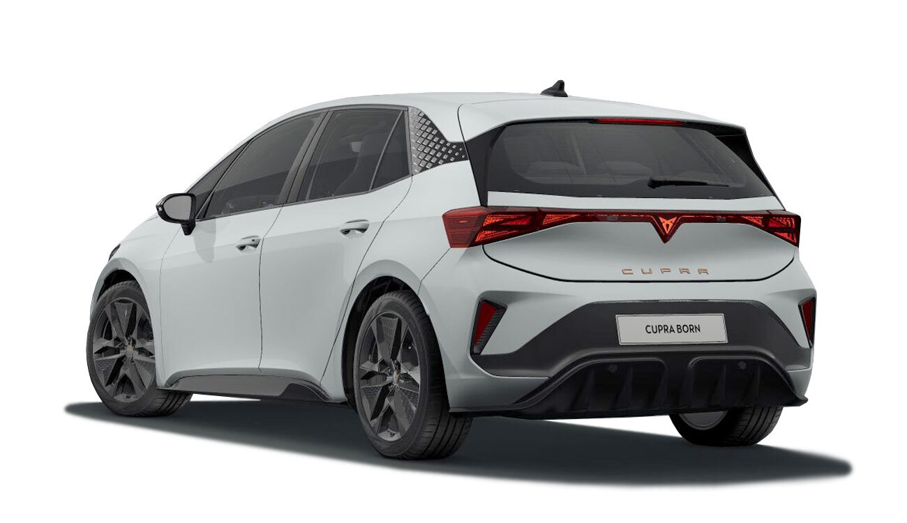 Neuer CUPRA Born Freisteller in Glacial White Metallic Heckansicht