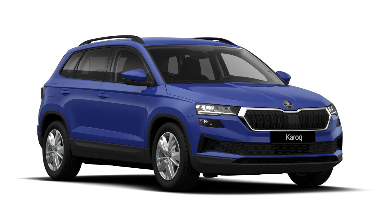 Škoda Karoq Freisteller in Energy-Blau Frontansicht