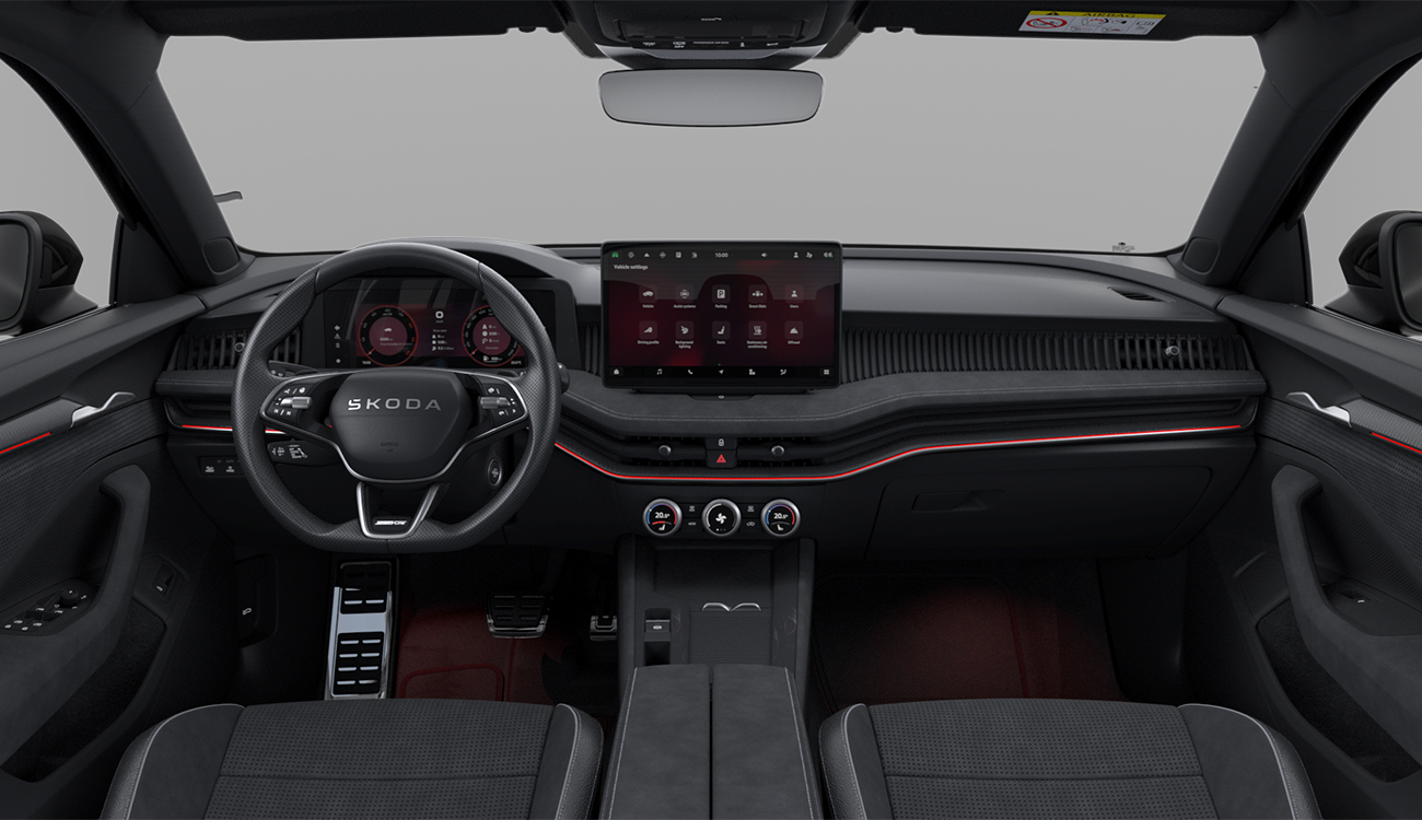 Skoda Superb Fahrzeugbild schwarz front Innenraum