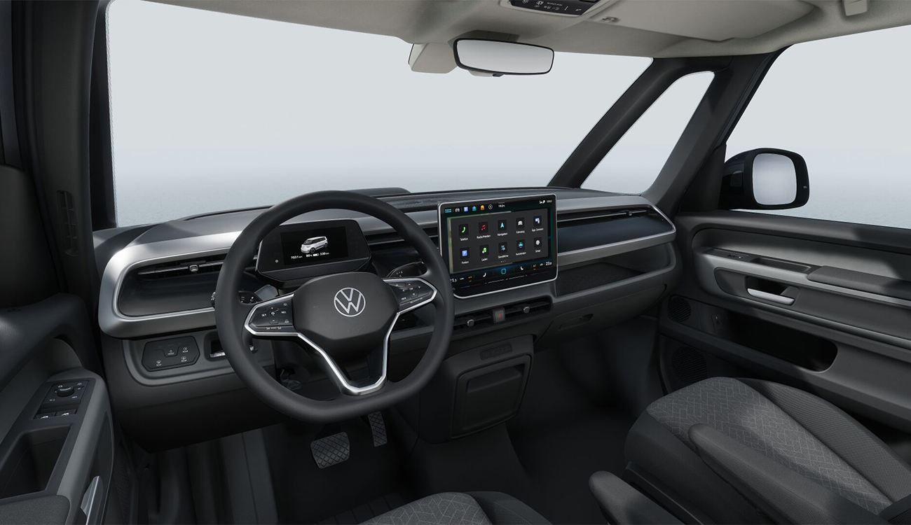 VW ID. Buzz Pro in der Farbe Monosilber Metallic Cockpit