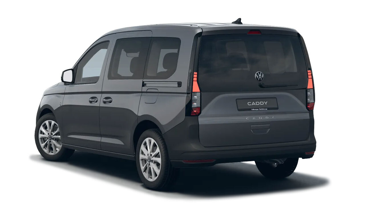 VW Caddy in Indiumgrau Metallic Hinteransicht
