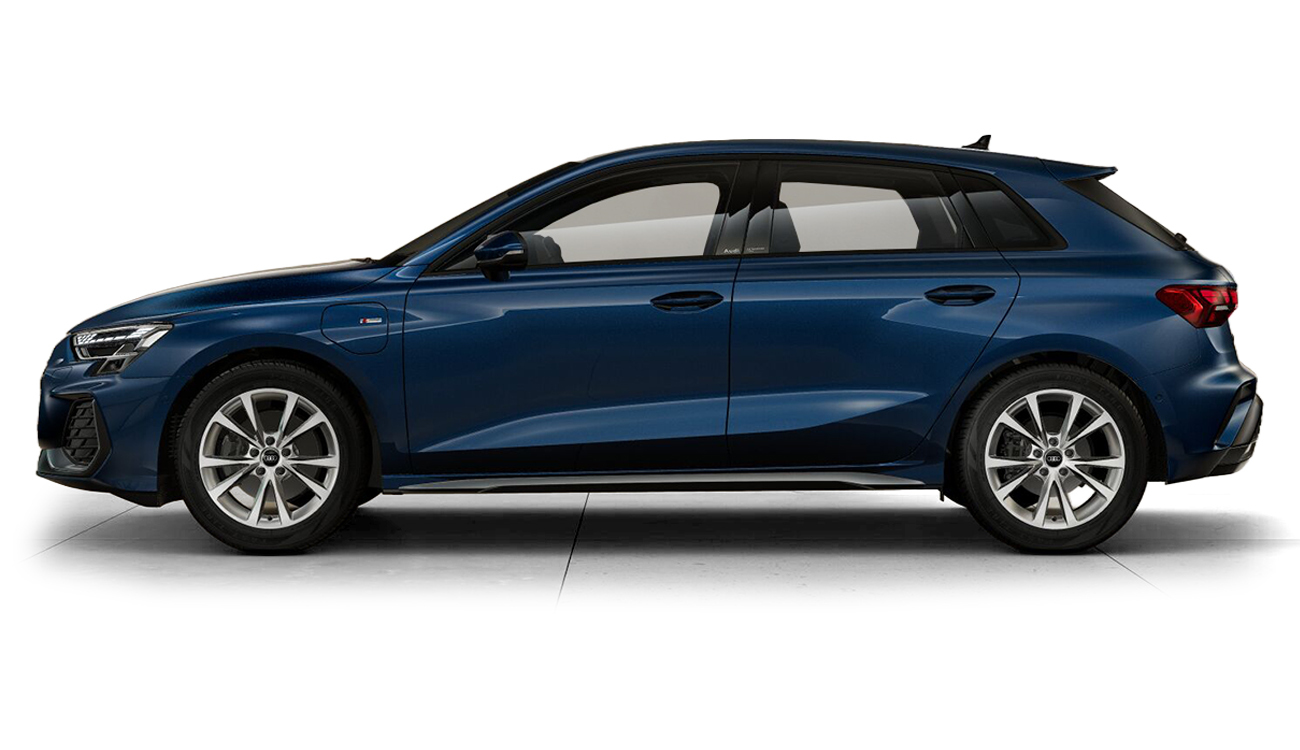 Audi A3 Sportback Freisteller in Ascariblau Metallic Seitenansicht