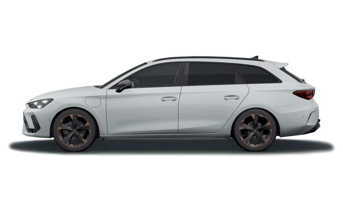 Cupra Leon Sportstourer e-Hybrid Freisteller in Glacial Weiß Metallic Seitenansicht