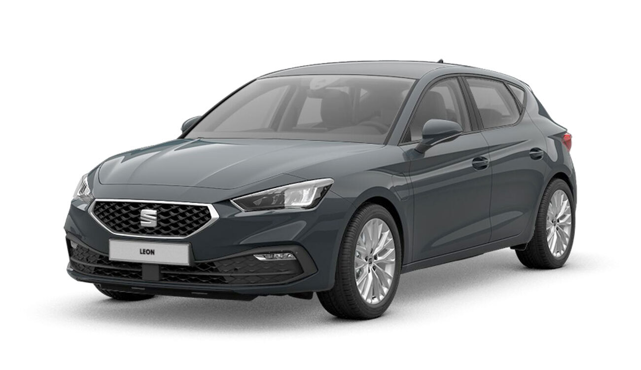 SEAT Leon Style 1.5 e-HYBRID Freisteller in Fiord Blau Frontansicht