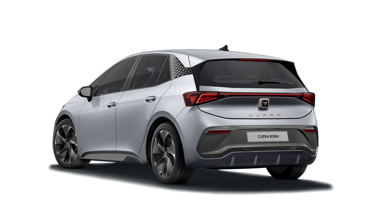 CUPRA Born Freisteller in Geyser Silver Metallic Heckansicht