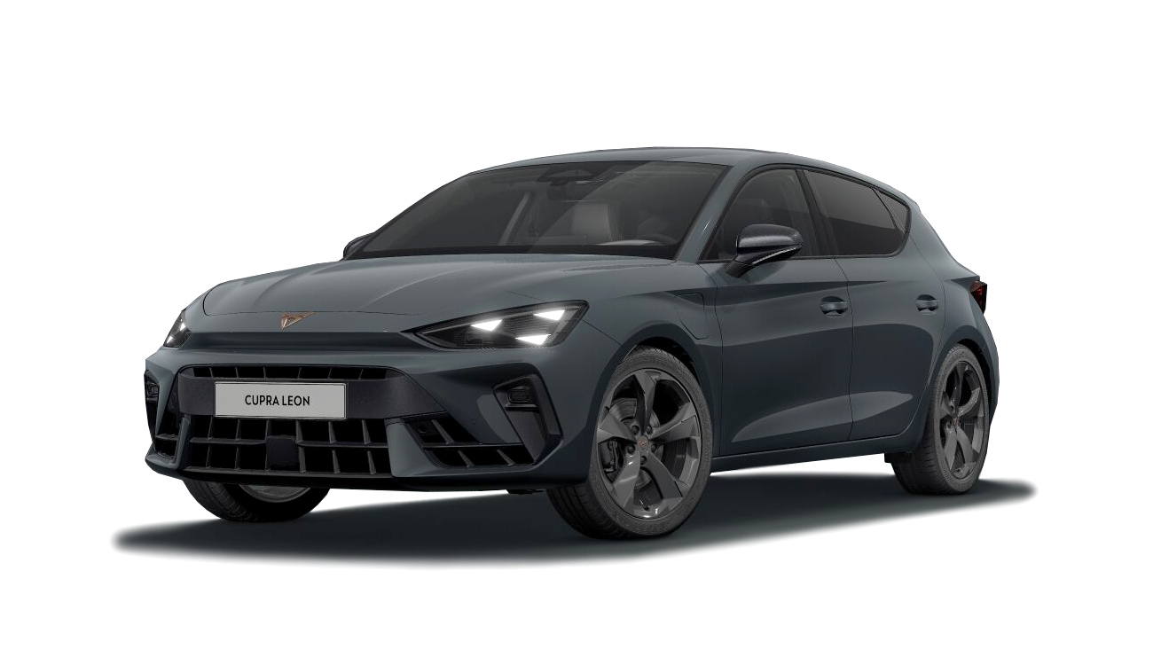 CUPRA Leon 1.5 e-HYBRID Freisteller in Fiord Blau Frontansicht