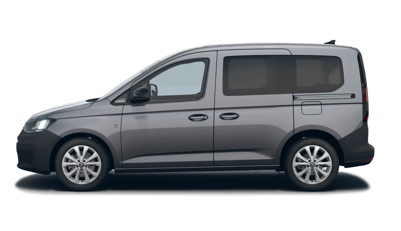 VW Caddy in Indiumgrau Metallic Seitenansicht