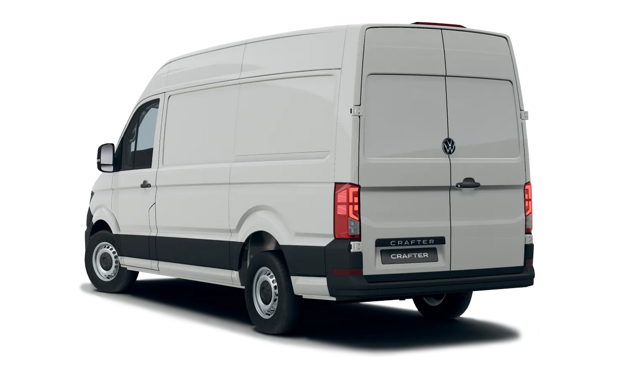 VW Crafter 35 Kasten Freisteller in Candy-Weiß Heckansicht