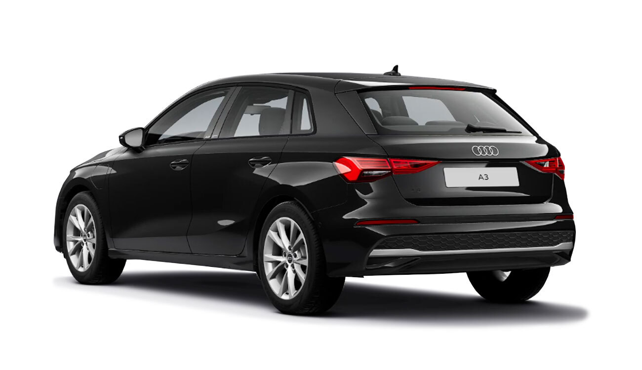Audi A3 Sportback Hybrid Freisteller in Brilliantschwarz Heckansicht