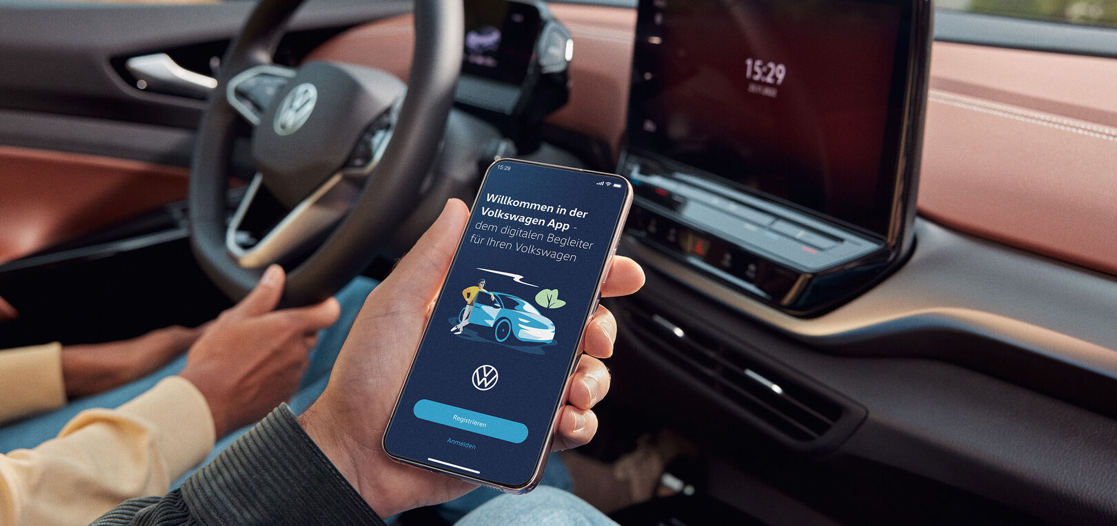 VW Connect in einem Volkswagen auf dem Smartphone