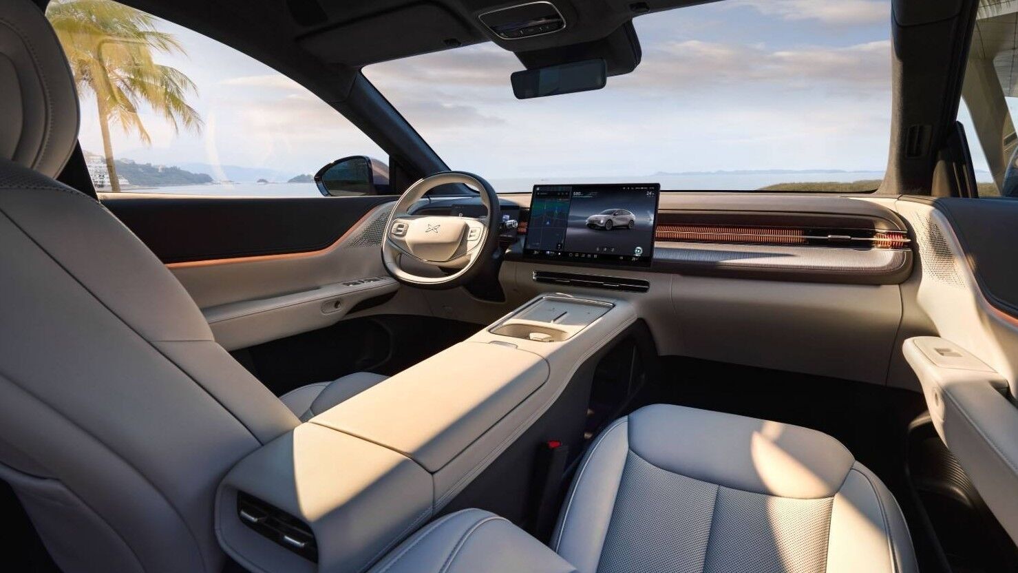 XPENG G6 Innenraum – minimalistisches Cockpit mit großem Zentraldisplay