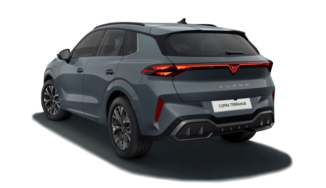CUPRA Terramar 1.5 e-HYBRID Freisteller in Fiord Blau Heckansicht