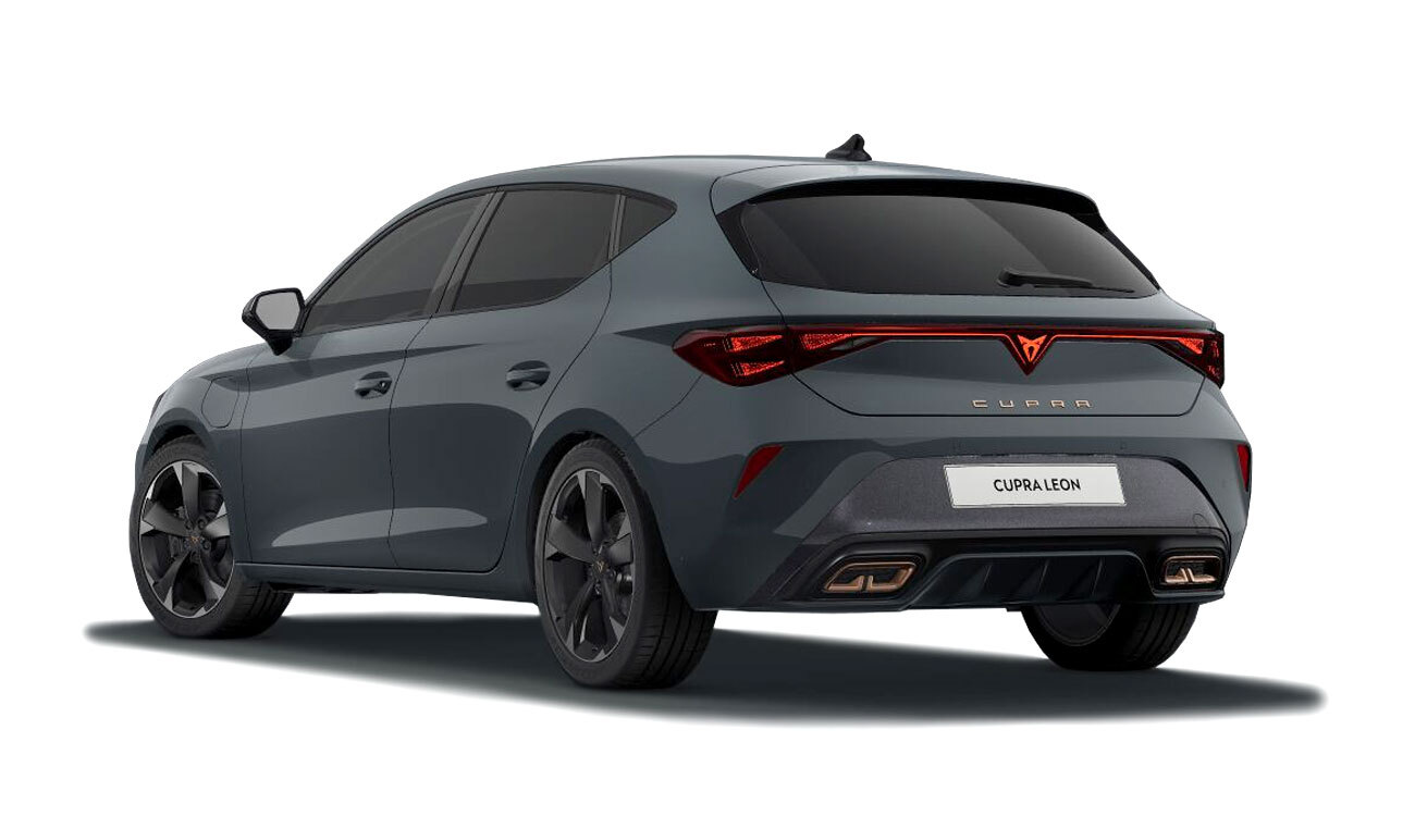 CUPRA Leon 1.5 e-HYBRID Freistellen in Fiord Blau Heckansicht