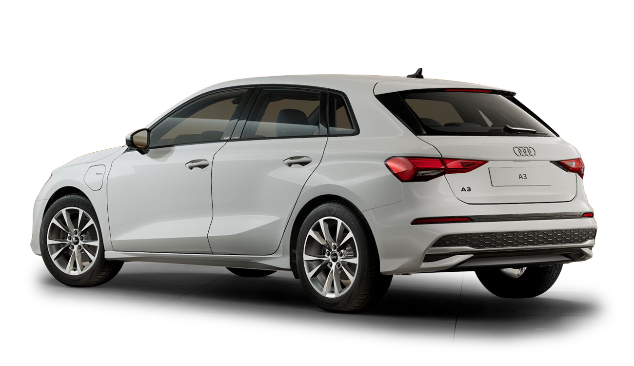 Audi A3 Sportback e-hybrid in Arkonaweiß Heckansicht