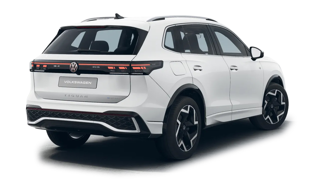 Tiguan R-Line eHybrid in Pure White Heckansicht