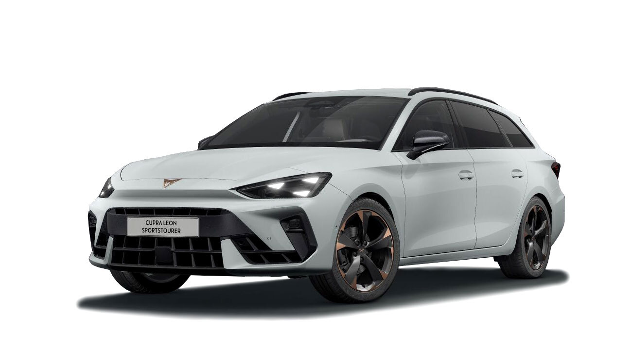 CUPRA Leon Sportstourer Freisteller in Glacial Weiß Metallic Frontansicht