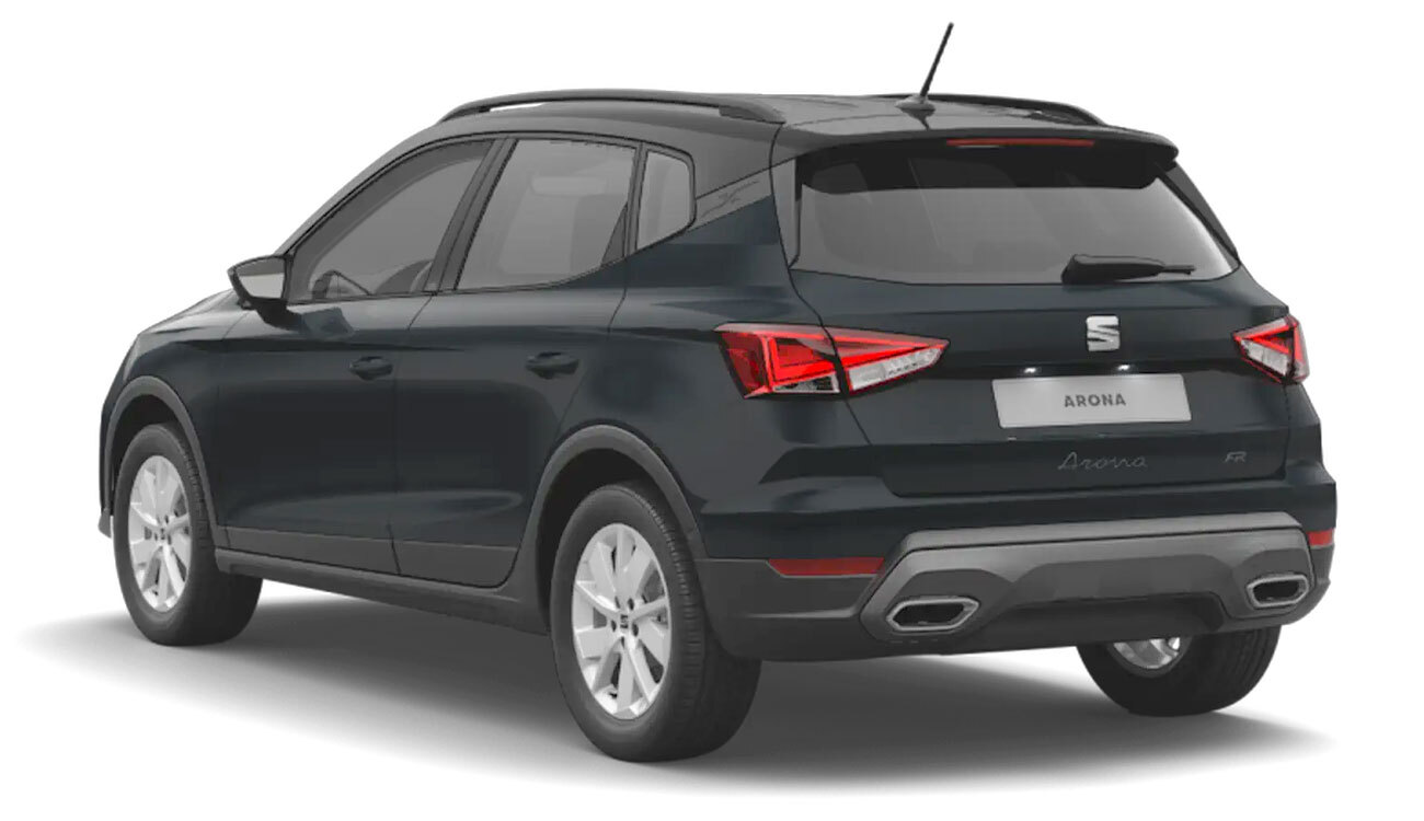 SEAT Arona FR Freisteller in Fiord Blau/Midnight Schwarz Metallic Heckansicht