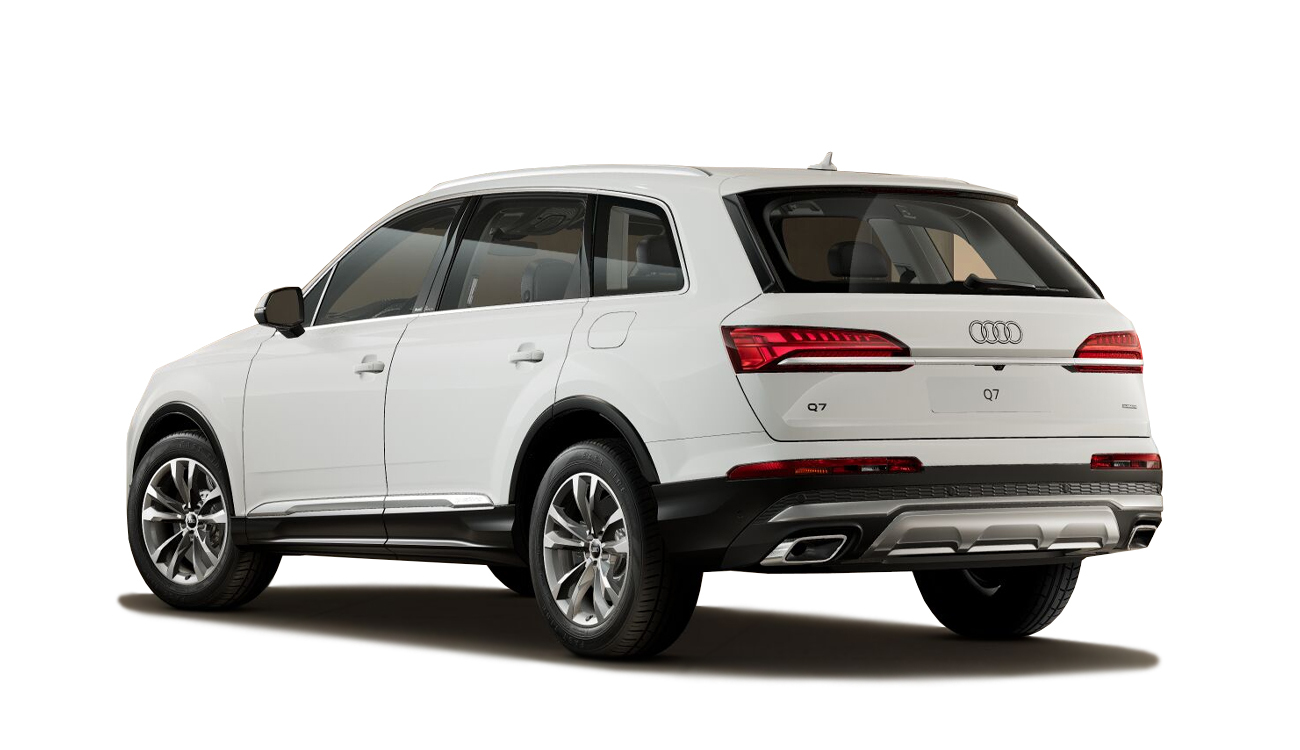 Audi Q7 SUV 55 TFSI e quattro Freisteller in Carraraweiß Heckansicht