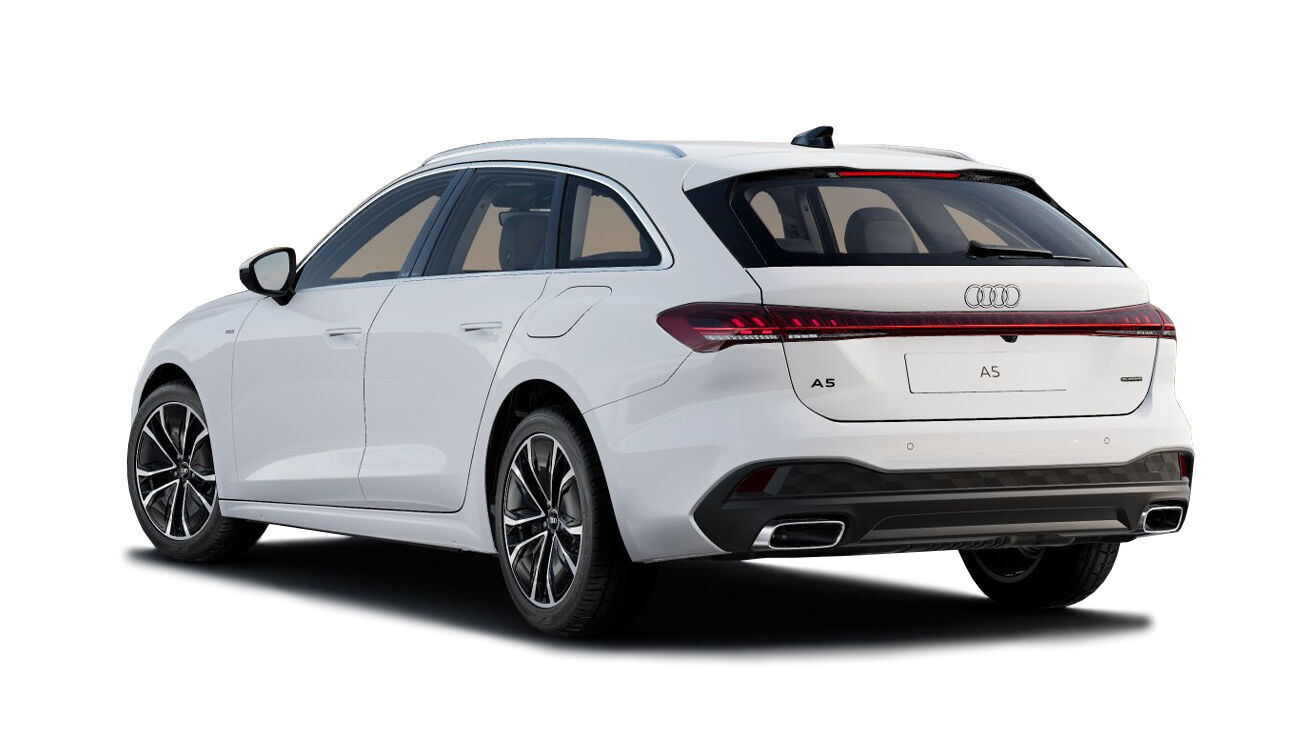 Audi A5 Avant e-hybrid in Arkonaweiß Hinteransicht
