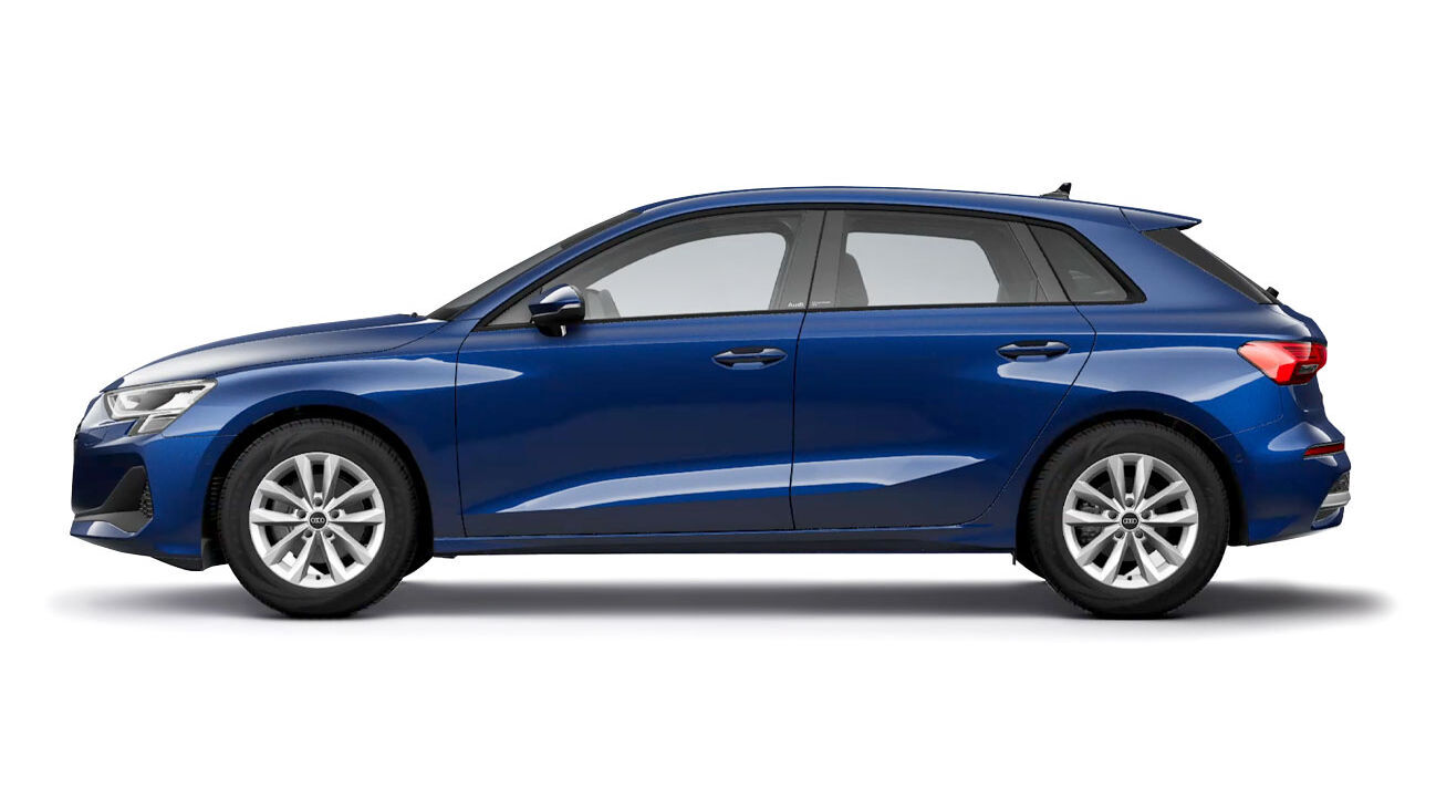 Audi A3 Sportback Freisteller in Navarrablau Metallic Seitenansicht