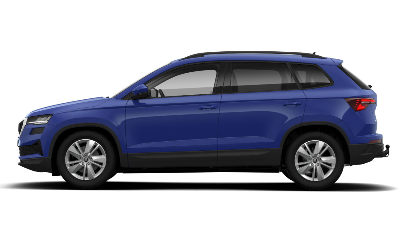Škoda Karoq Freisteller in Energy-Blau Seitenansicht