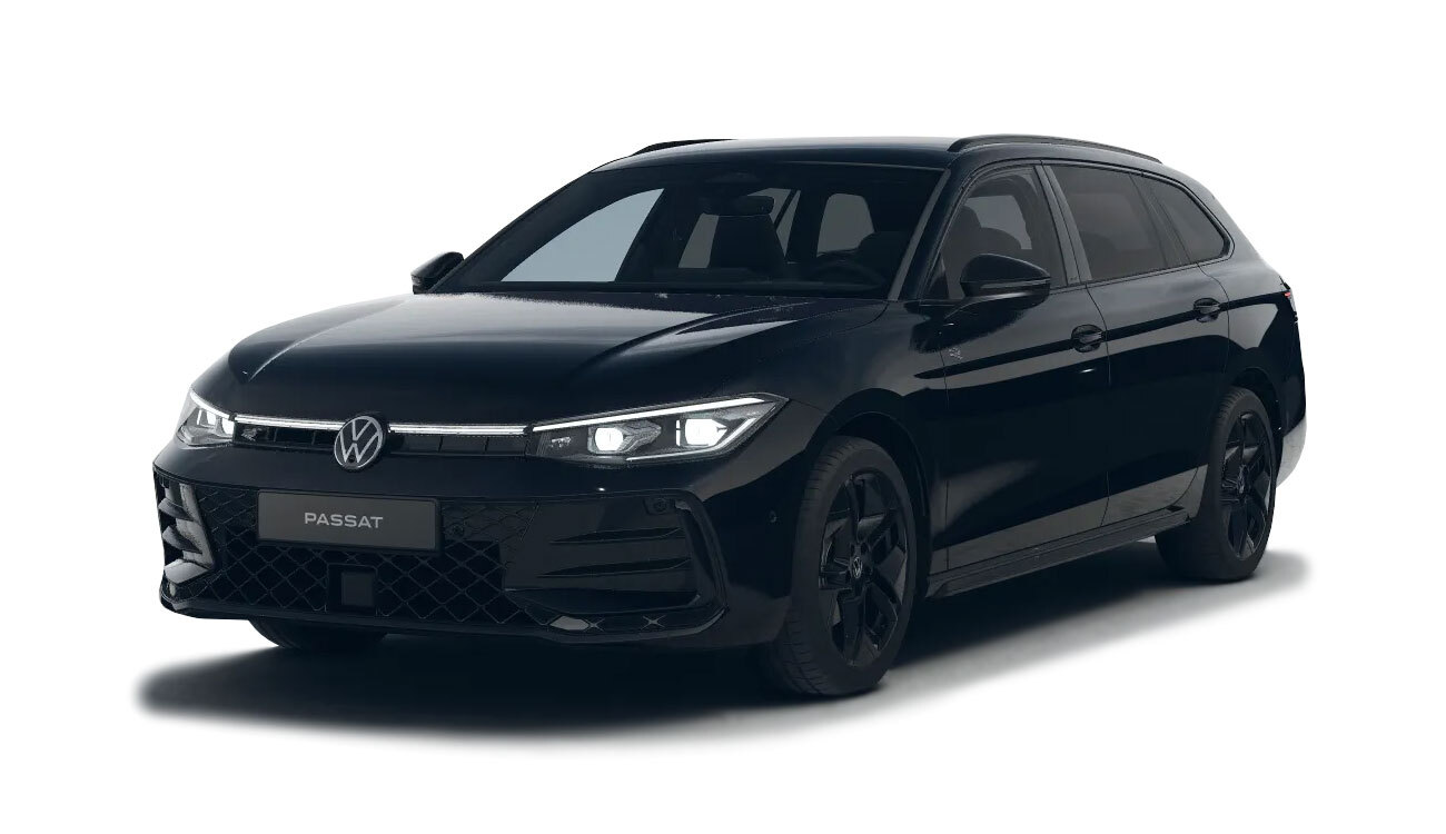 VW Passat R-Line Freisteller in Grenadillschwarz Metallic Frontansicht